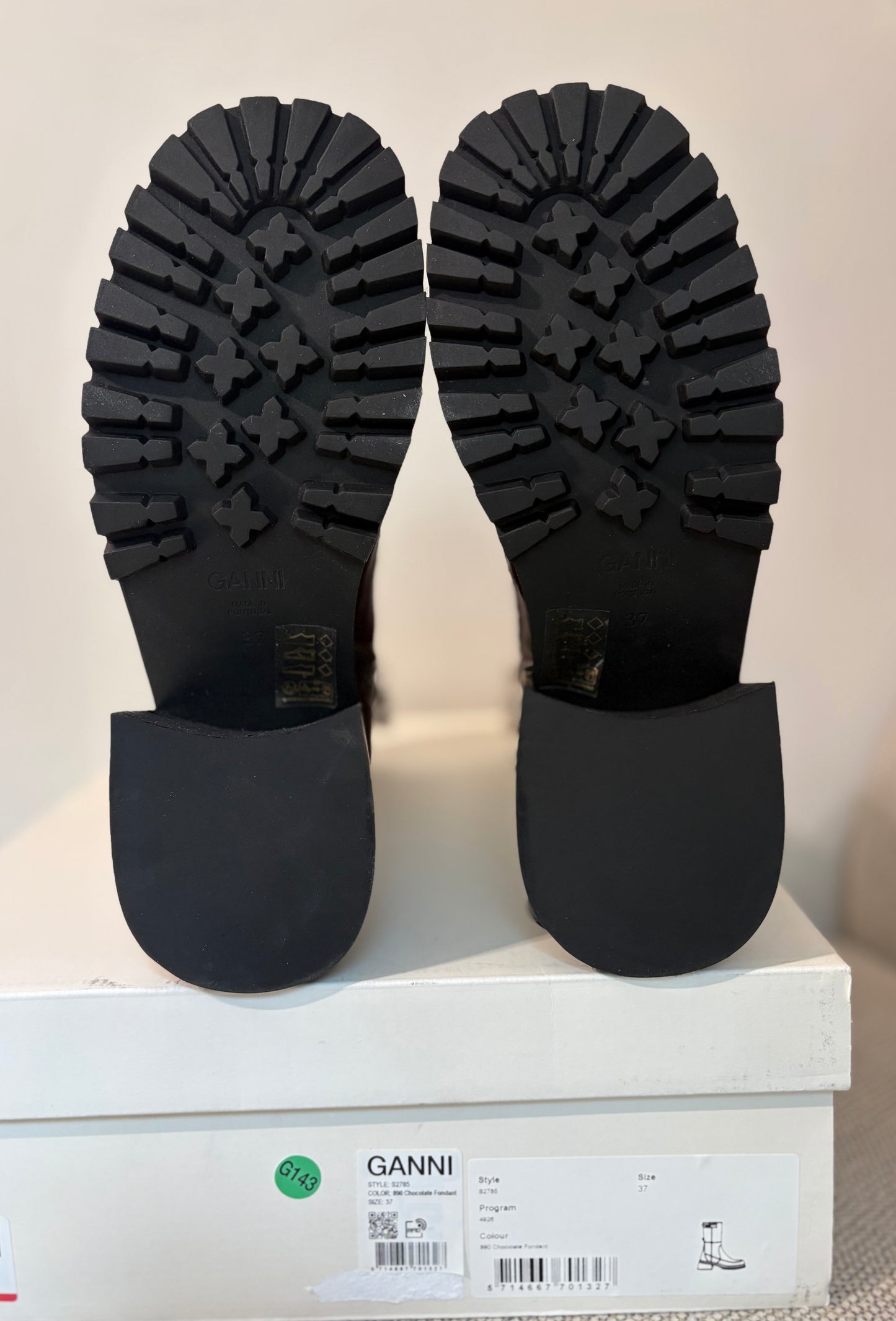 GANNI – Bottines à boucles en cuir mélangé marron chocolat