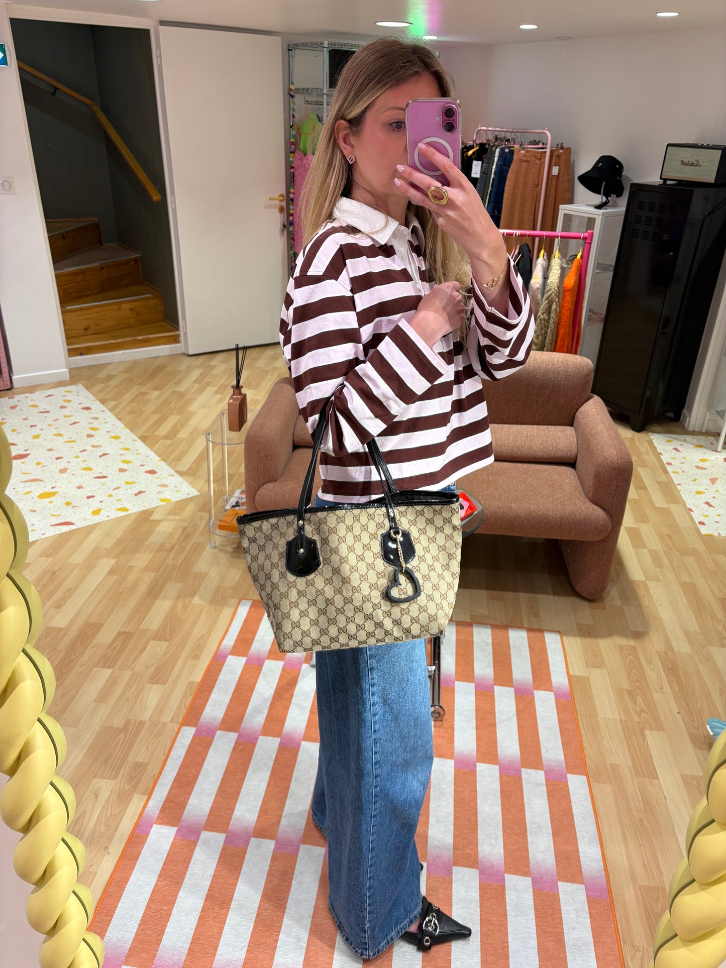 Sac cabas Gucci GG Canvas & cuir noir – Vintage