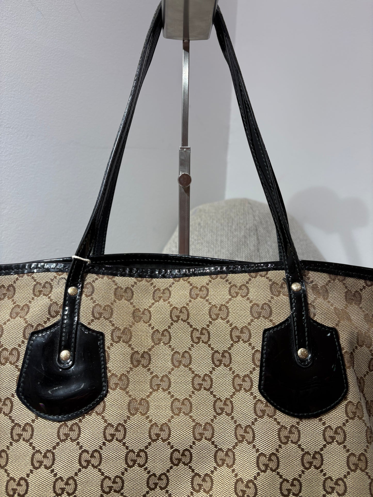 Sac cabas Gucci GG Canvas & cuir noir – Vintage