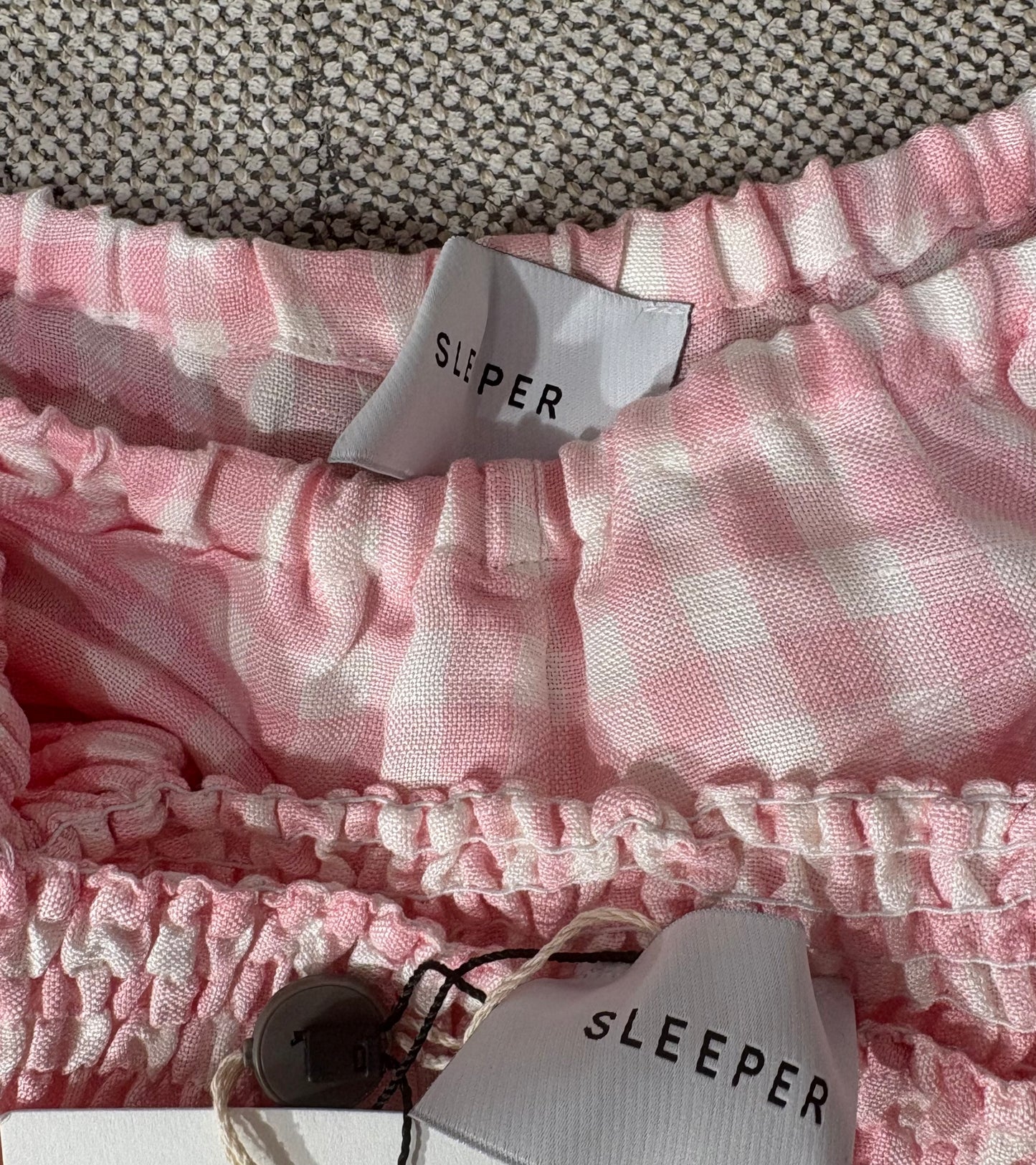 Ensemble Sleeper en lin à carreaux roses et blancs