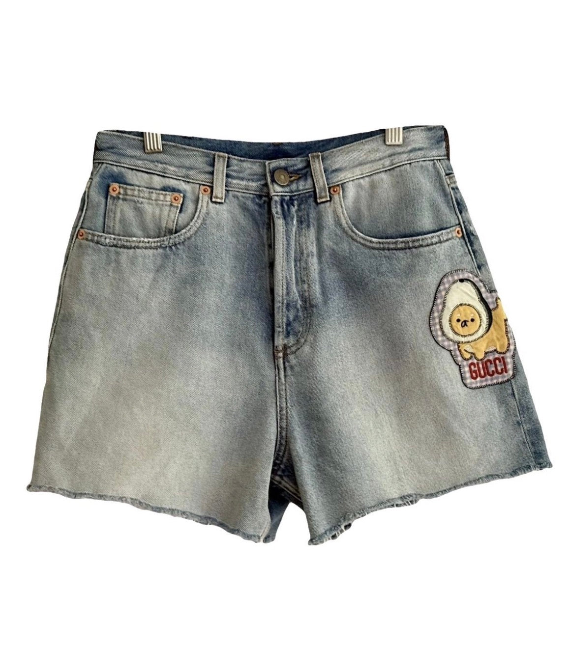 Short en denim Gucci avec motif appliqué