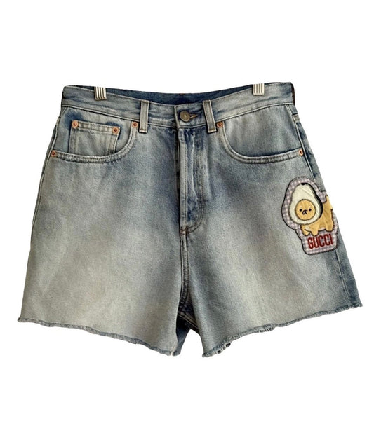 Short en denim Gucci avec motif appliqué