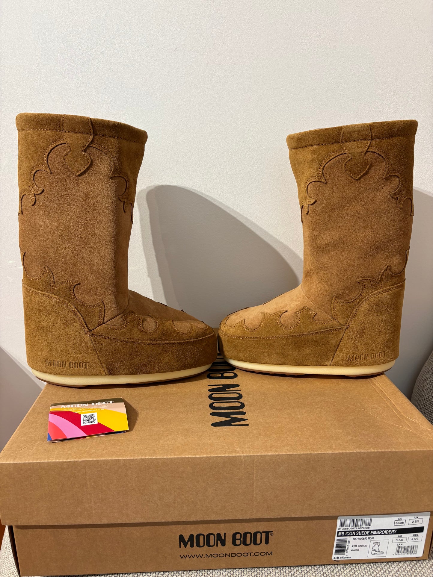 Moon Boot Icon Suede Embroidery Cognac