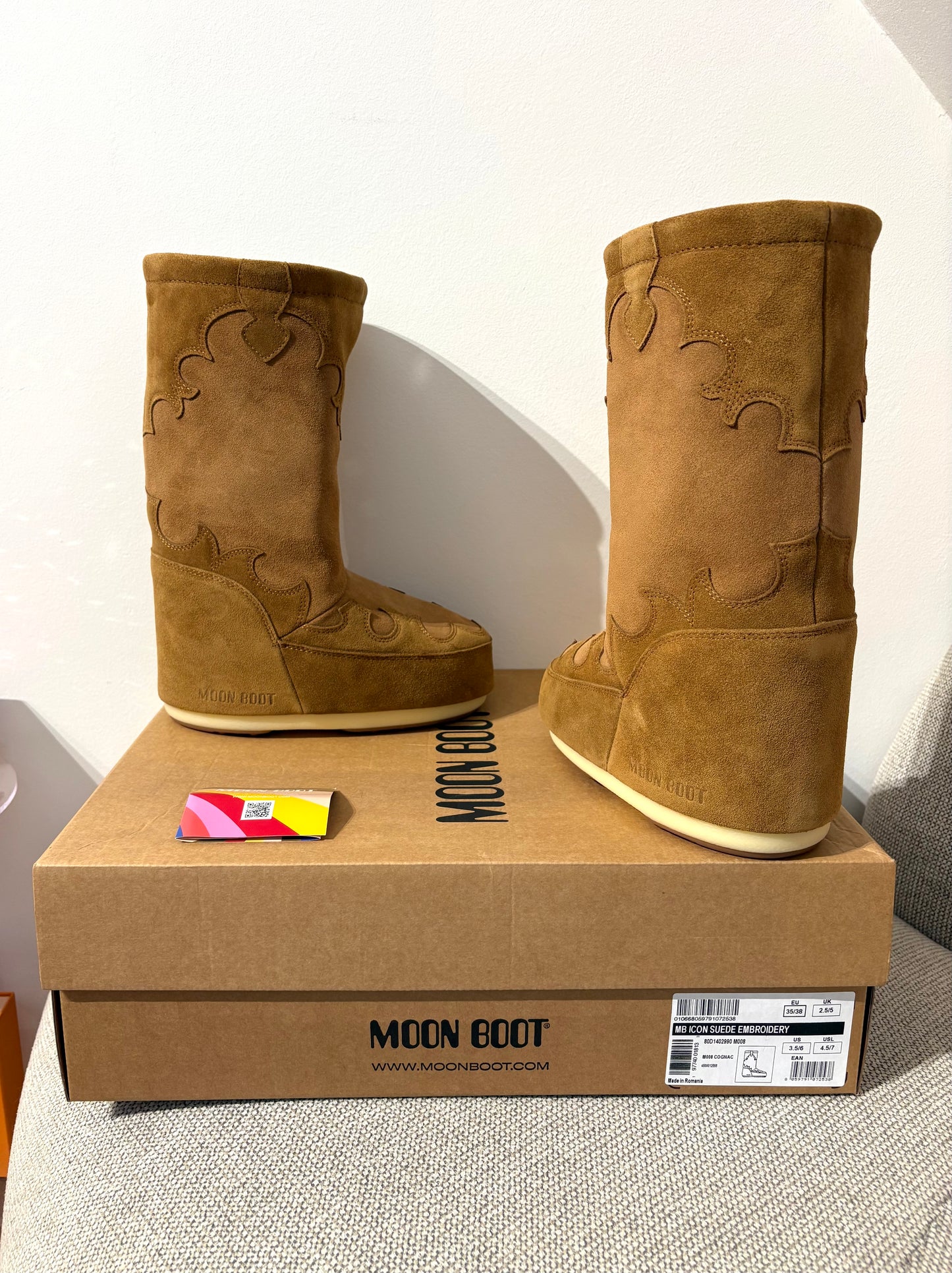 Moon Boot Icon Suede Embroidery Cognac