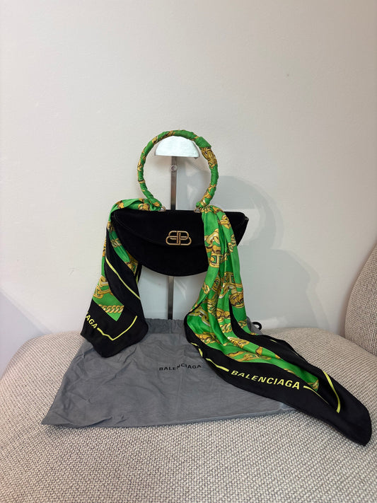 Sac Balenciaga Opera Scarf en cuir noir avec foulard vert