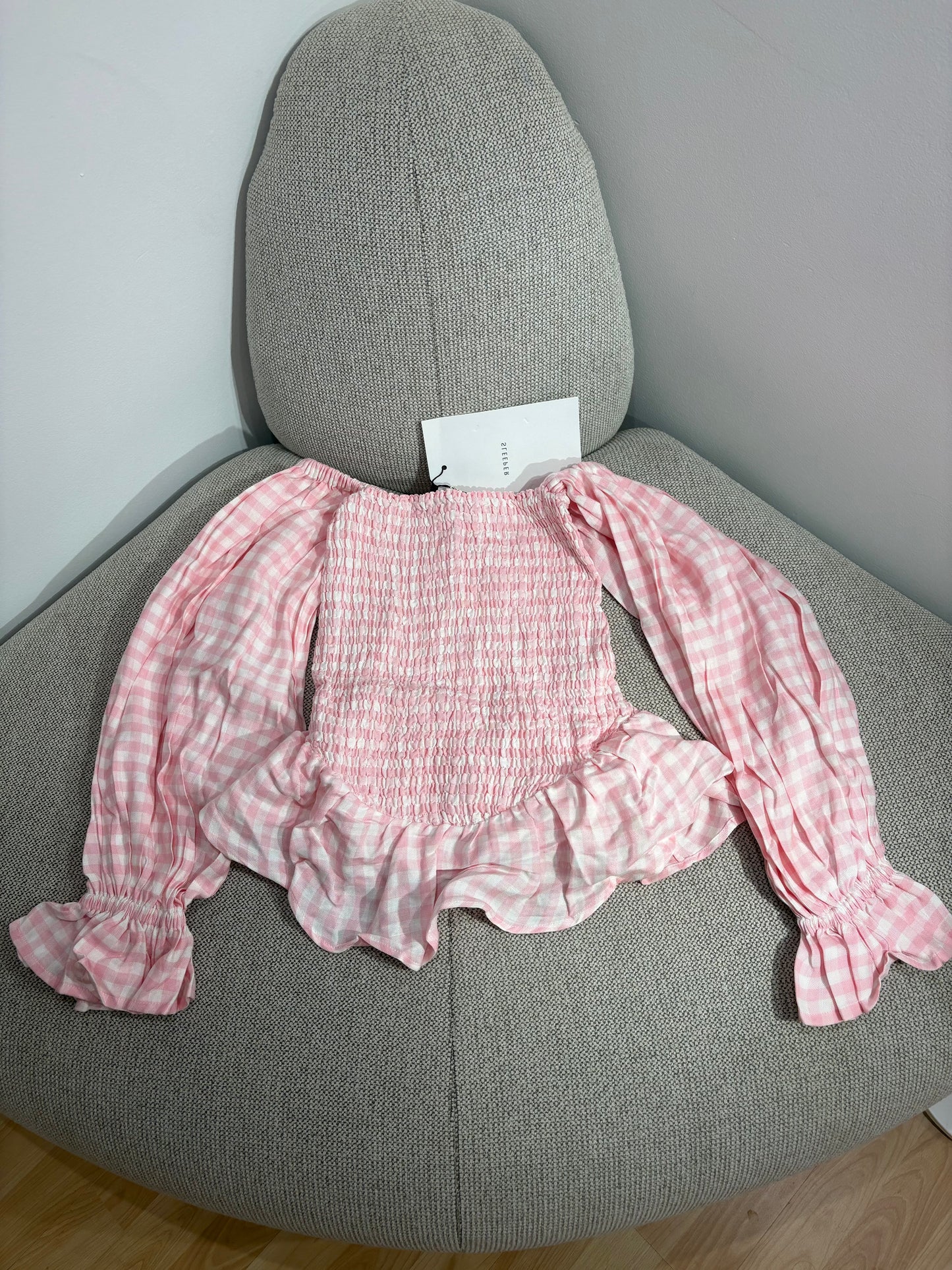 Ensemble Sleeper en lin à carreaux roses et blancs