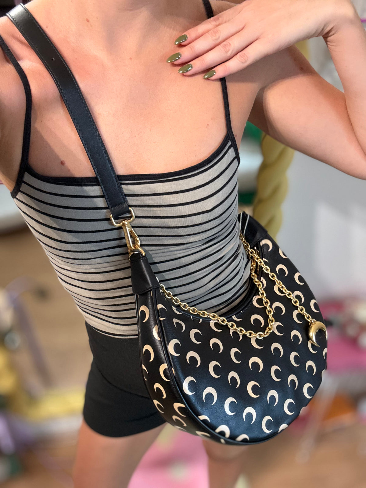 Marine Serre – Sac Moon en cuir noir