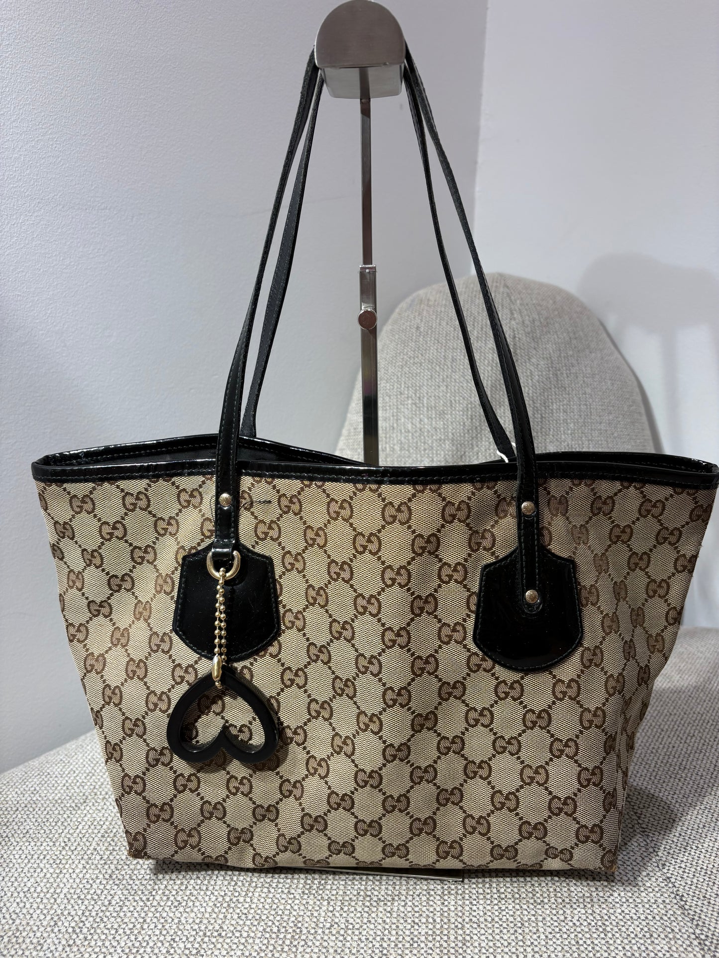 Sac cabas Gucci GG Canvas & cuir noir – Vintage