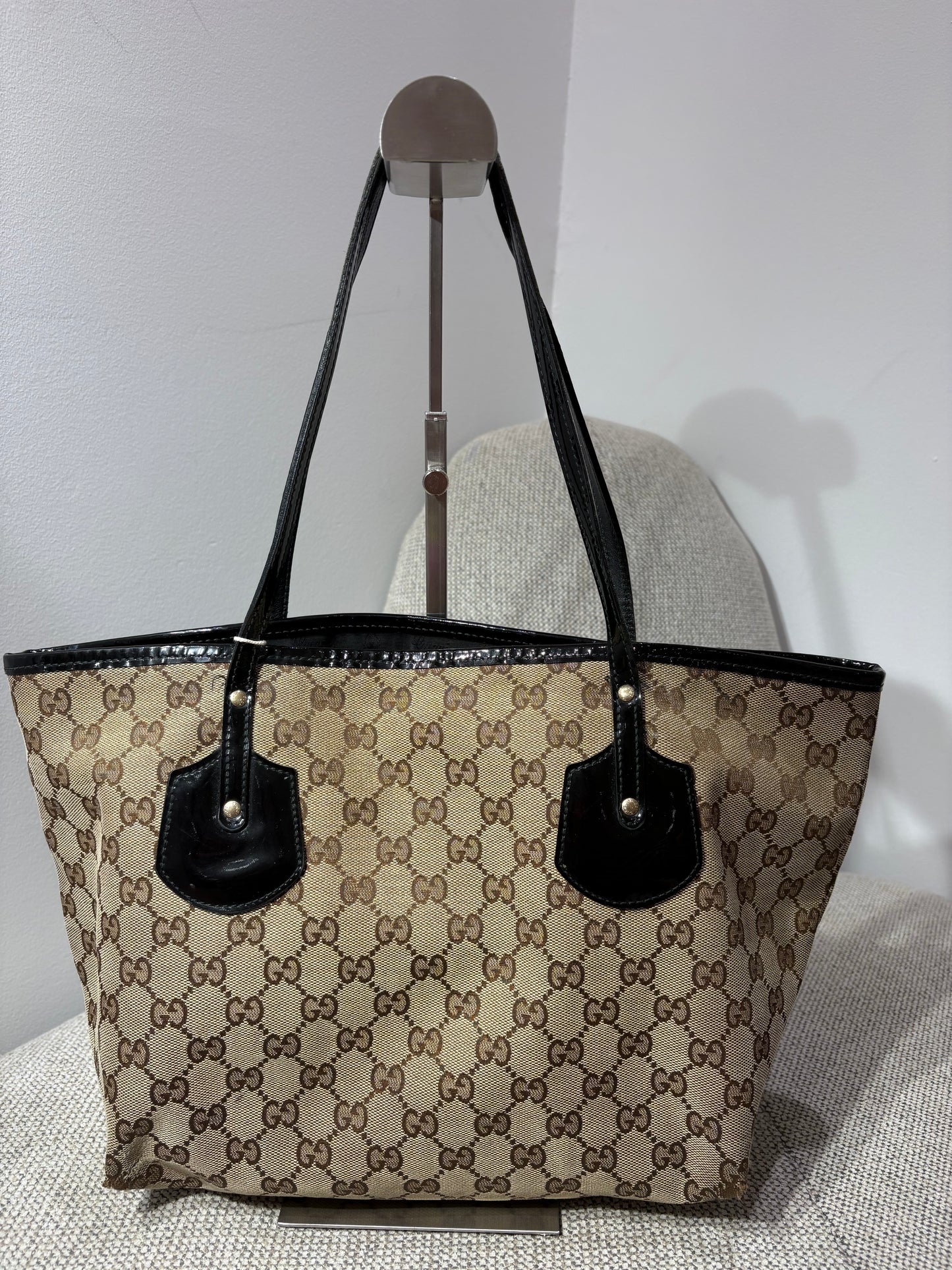 Sac cabas Gucci GG Canvas & cuir noir – Vintage